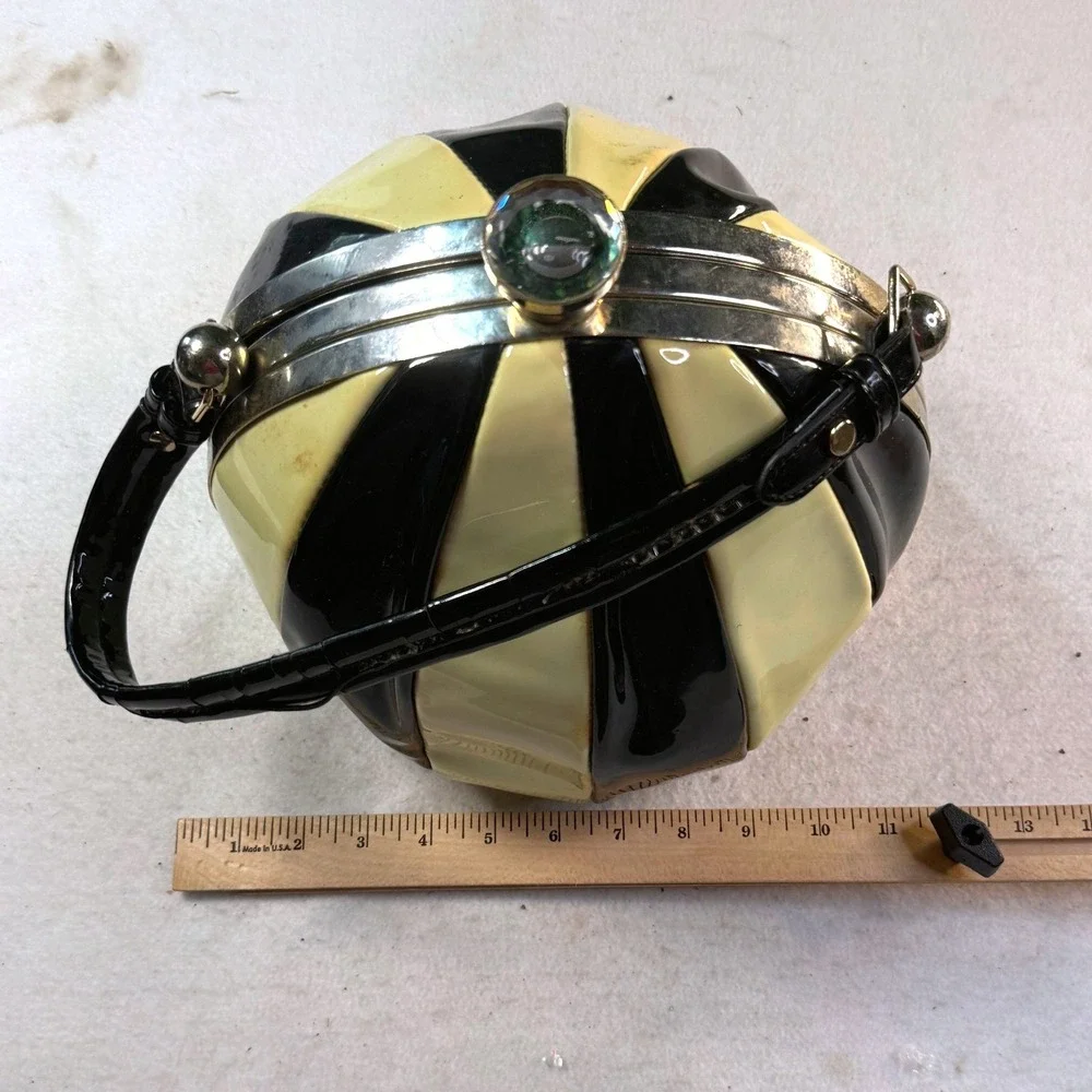 Vintage Mid Century Round Ball Purse Womens Lucite Acrylic Box Jeweled Clasp